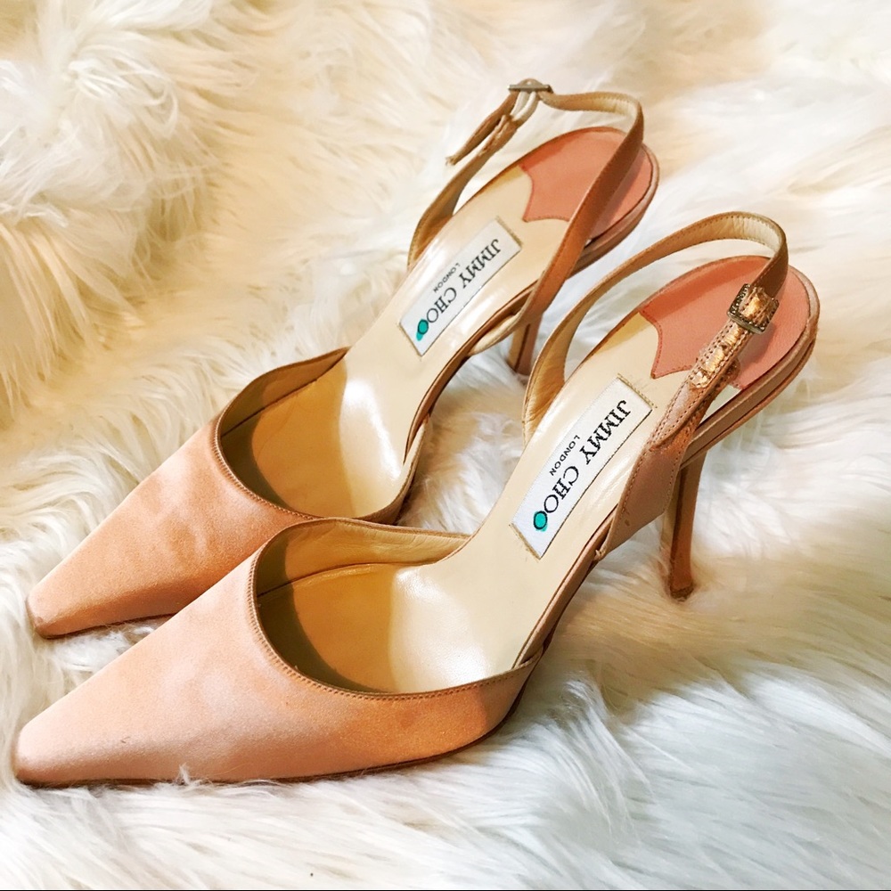 Jimmy Choo Pink Satin Slingback Heels 39 Vintage